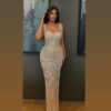 Nude Elegant Sling Light Luxury High-end Pearl Beaded Dress - Image 3