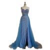 Blue Handmade Beaded Split Shoulder Fishtail Dress - Image 7