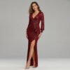 Fantasy Celebrity Sexy High Slit Long Sleeve Sequined Banquet - Image 6