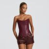 PU Leather Fishbone-Strap Corset Sleeveless Top - Image 2