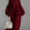 Crew-neck Loose-fit Lantern-sleeve Long Knit Sweater Dress - Image 3