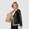 Fleece Padded Women's Leather Coat - Image 8